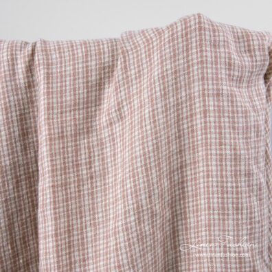 Linen wool fabric with brown checks washed