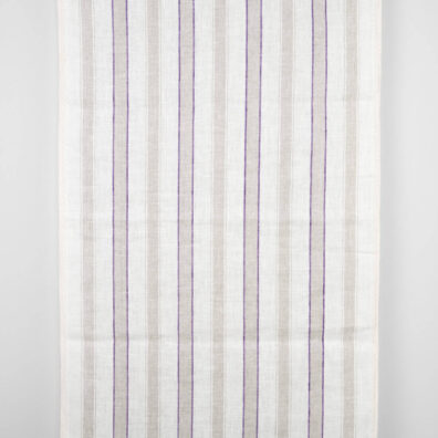 Narrow off-white linen fabric, purple and natural stripes