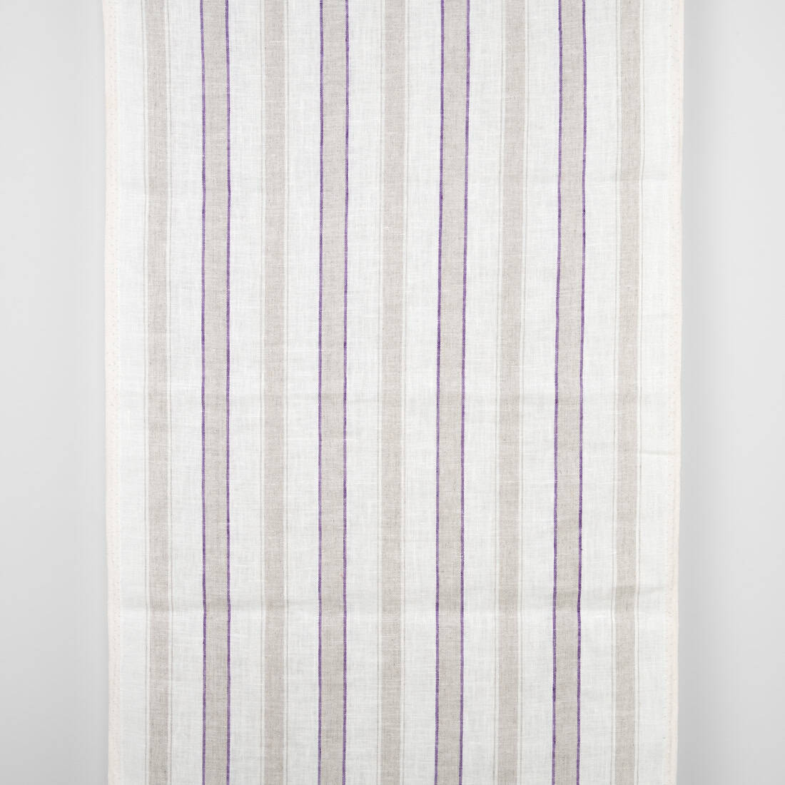 Narrow off-white linen fabric, purple and natural stripes