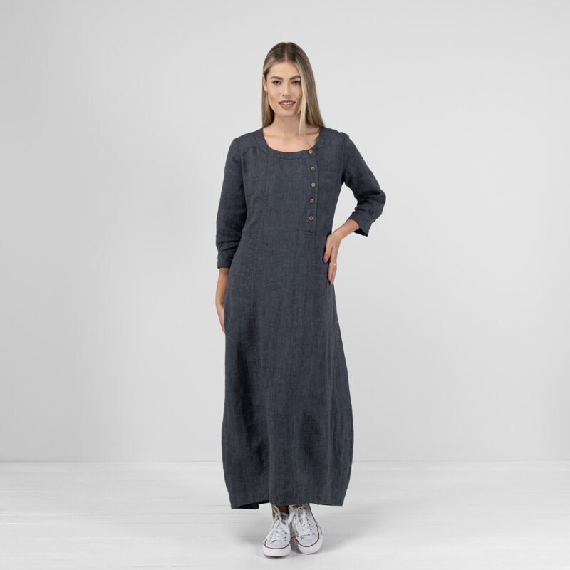 Dark grey linen dress, 100% linen