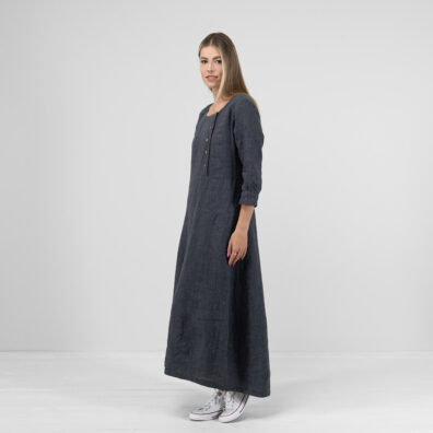 Dark grey linen dress, maxi length