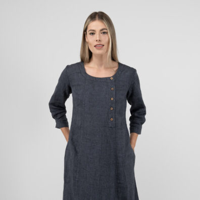 Dark grey linen dress, 3/4 sleeves
