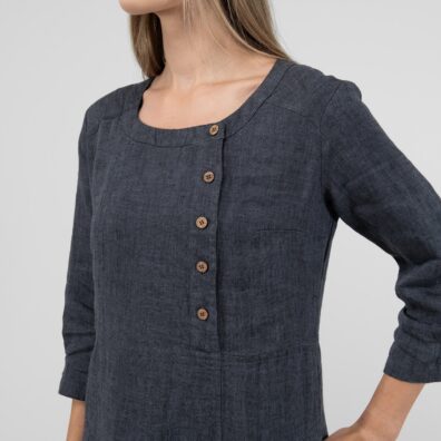 Dark grey linen dress, buttons in front