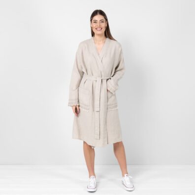 Natural linen bathrobe for women