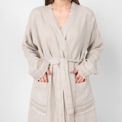 Natural linen bathrobe, waffle fabric