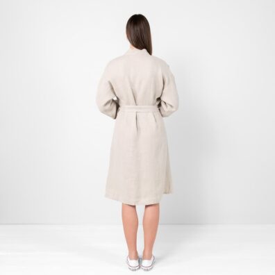 Natural linen bathrobe with waist tie