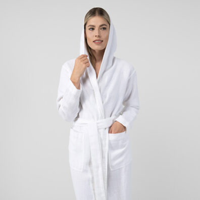 White linen bathrobe, with hood