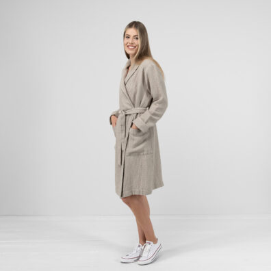 Grey women's bathrobe, linen cotton blend