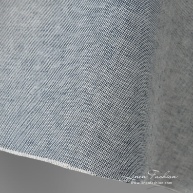Linen cotton fabric in dark blue and white