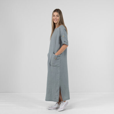 Blue-grey linen dress, slits on sides
