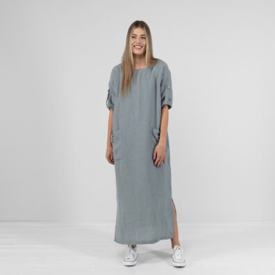 Blue-grey linen dress, 100% linen