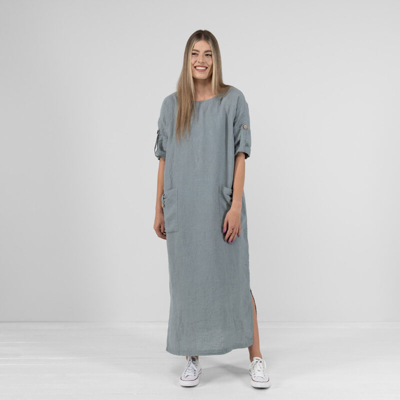 Blue-grey linen dress, 100% linen