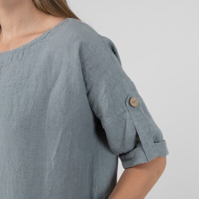 Blue-grey linen dress, sleeves with buttons