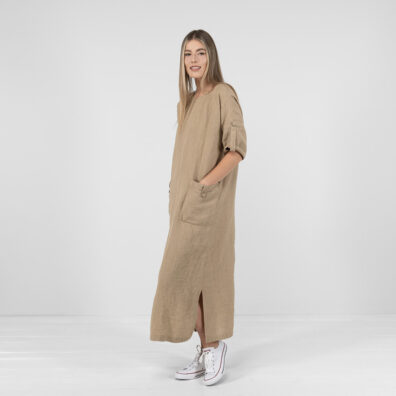 Brown linen dress, slits on sides