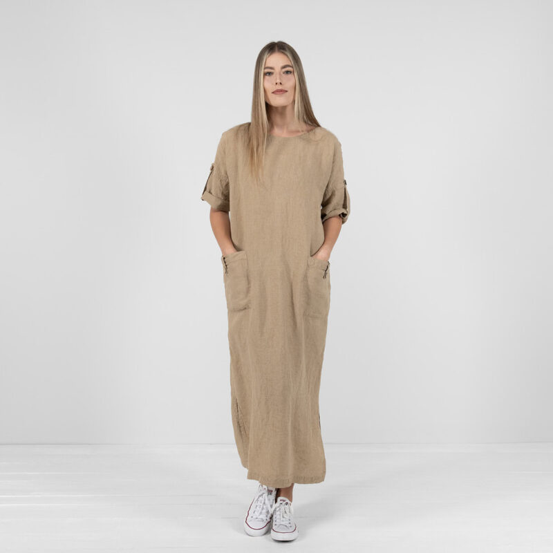 Brown linen dress, 100% linen