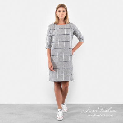 Grey linen dress checked