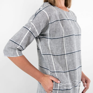 Grey linen dress with side pockets