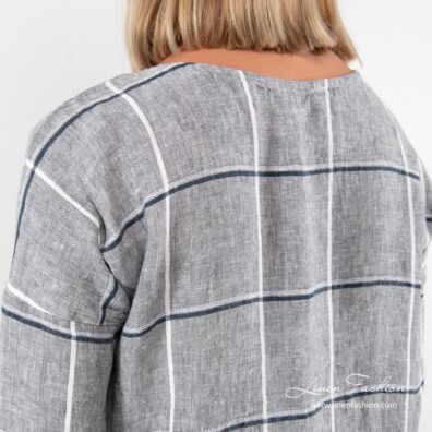 Grey linen dress with big checks - back side