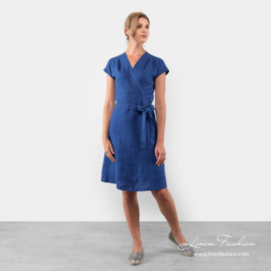 Linen blue dress, knee-length