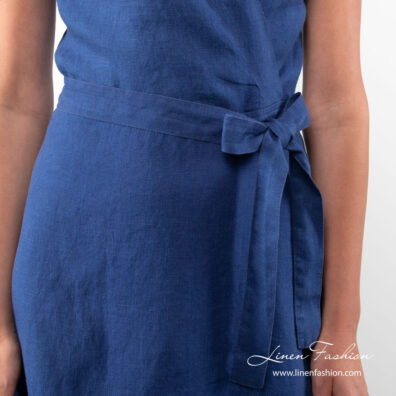 Linen blue dress with a belt