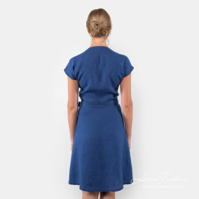 100% linen blue dress - back side