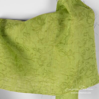 Light green linen fabric in flower pattern