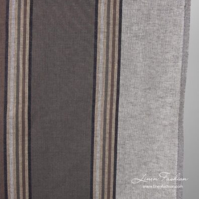 Close view of striped brown grey colored linen fabric