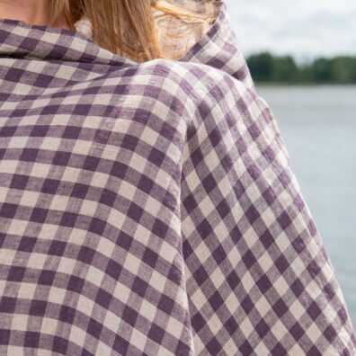 purple checked linen beach towel, plain weave