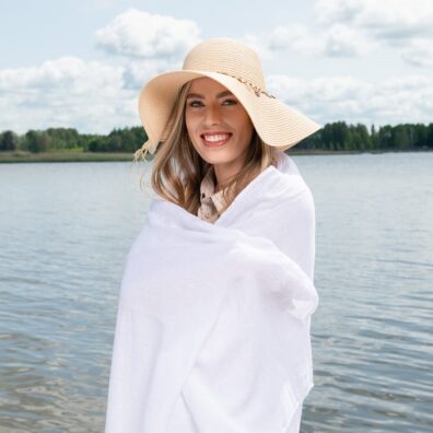 White linen cotton beach towel, specially washed fabric
