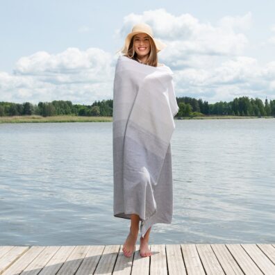Linen Cotton Grey Beach Towel, specially washed fabric