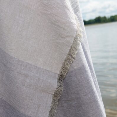 Linen Cotton Grey Beach Towel, with fringe