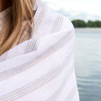 beach towel with multi-color stripes, natural fibre