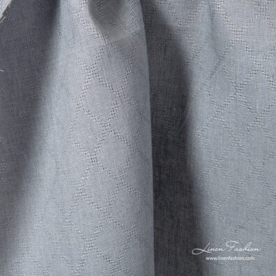 Grey linen fabric with azure diamond pattern