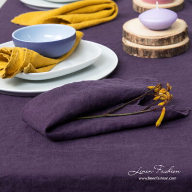 Pure linen napkin in purple color, washed