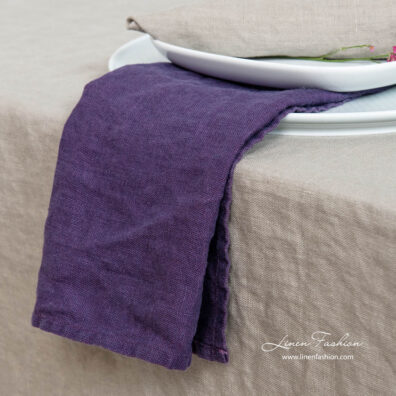 Purple linen napkin, washed
