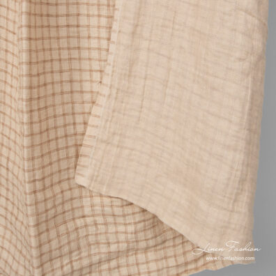 Washed double sided linen fabric with brown checks