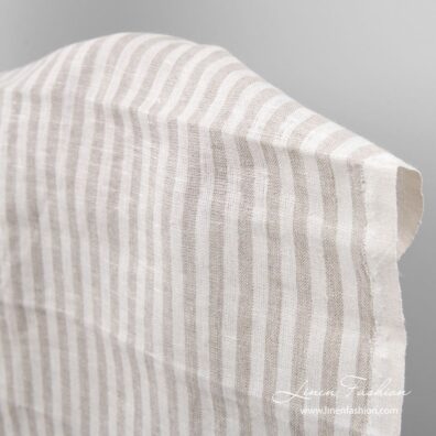 Linen fabric for tea towels in white and flax color stripes
