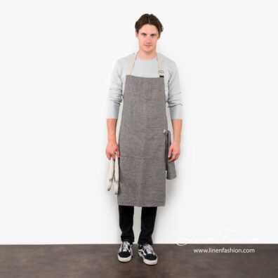 100% linen apron in black/grey, jazz.
