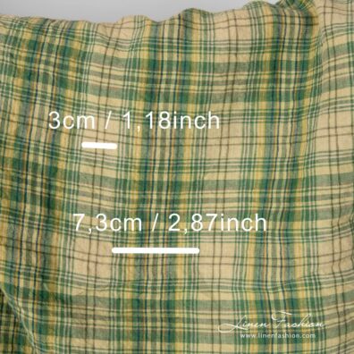 Washed linen fabric in green, yellow checks with check size