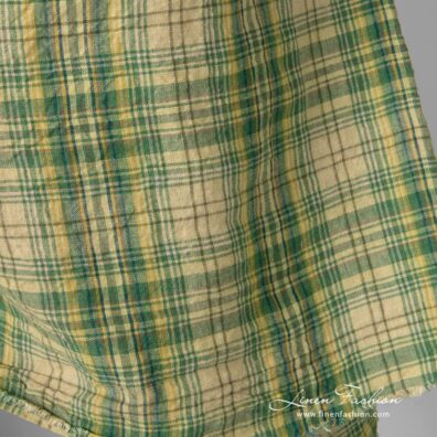 Washed linen fabric in green, yellow checks