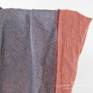 Double sided linen fabric in blue and red colours.