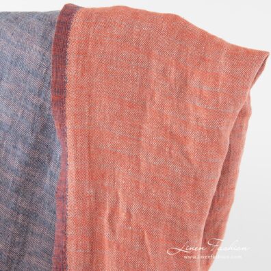 Washed linen fabric in blue and red colours.