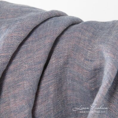 Washed 100% linen fabric in blue and red, double sided.