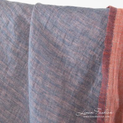 100% linen fabric in blue and red.