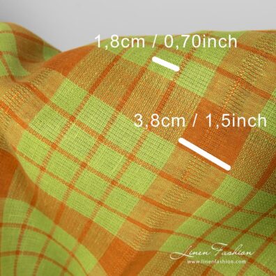 Orange green dyed linen fabric.