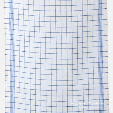 Narrow off white linen fabric in blue checks.