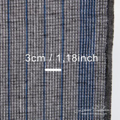 Black linen fabric with blue stripes.