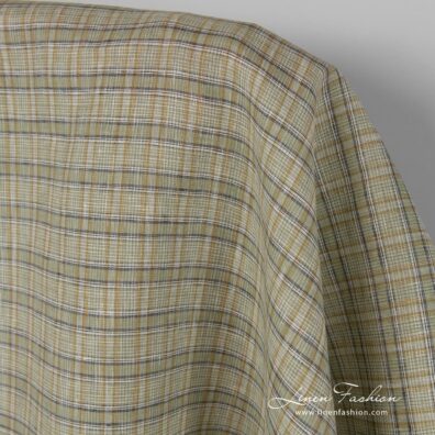 Green coloured checked linen fabric.