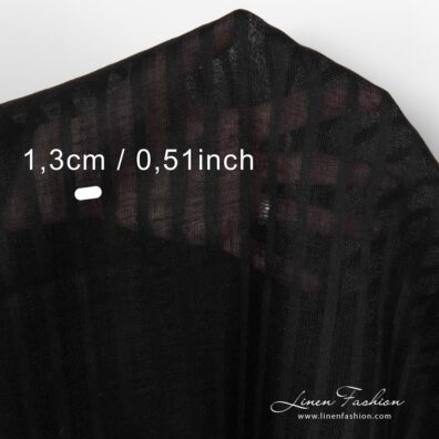 Striped 100% linen fabric in black colour.