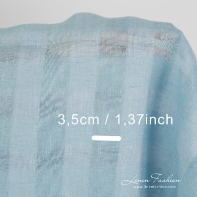 100% linen fabric in checks, aquamarine.